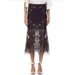 NWOT Jonathan Simkhai Black Blue Red Lace Midi Skirt 0